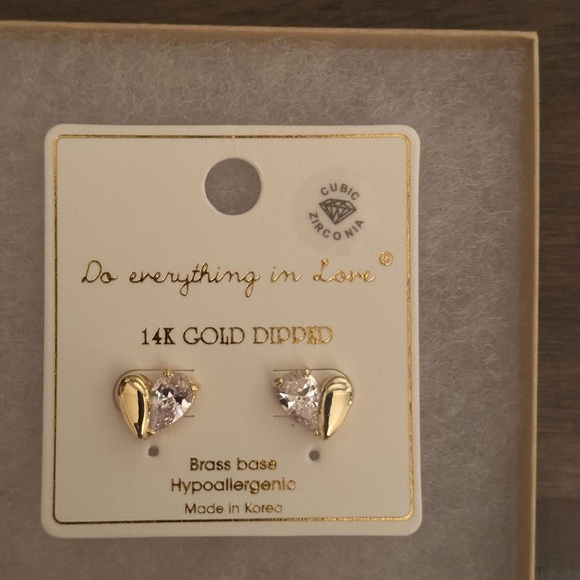 Women’s Earrings 14K Gold Dipped Heart Stud Earrings - Picture 3 of 8